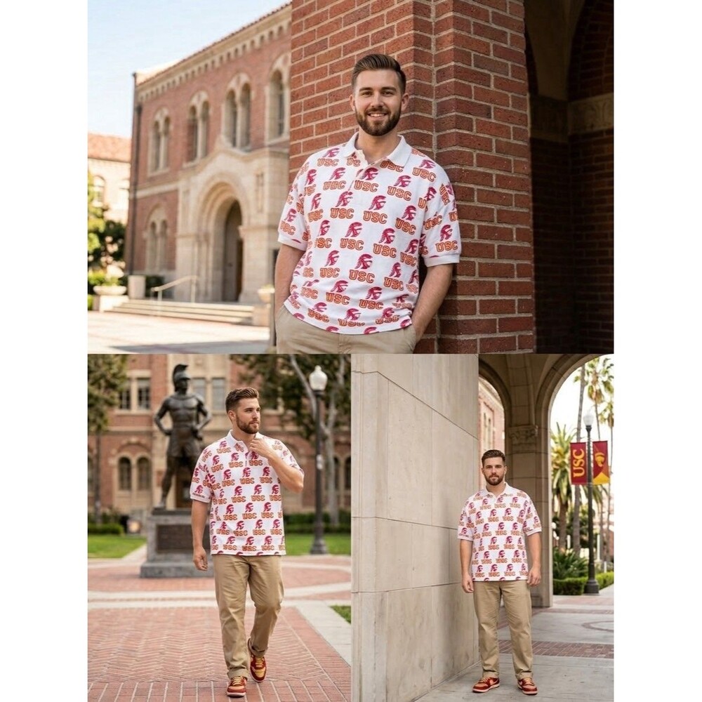VTG 90s USC Trojans All Over Print Polo Shirt Mens 2XL One Size College Concepts